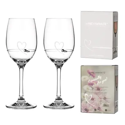 Diamante sklenice na bílé víno se Swarovski krystaly Petit Heart 240 ml 2KS