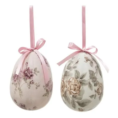 2ks dekorace vajíčko s růžemi Rose Spring Egg - Ø 9*12 cm