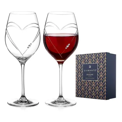 Diamante sklenice na červené víno Hearts s krystaly Swarovski 470ml 2KS