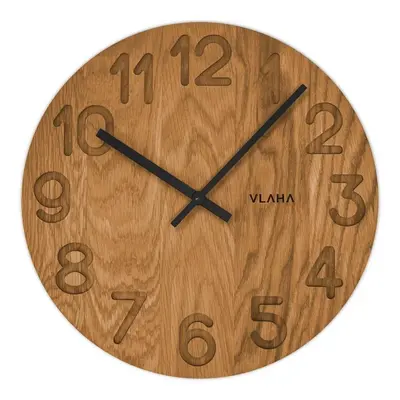 VLAHA Dřevěné hodiny OAK vyrobené v Čechách s černými ručkami ⌀34cm VCT1125