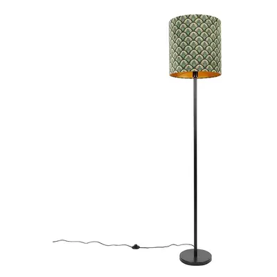 Stojací lampa černý odstín páv design zlato uvnitř 40 cm - Simplo