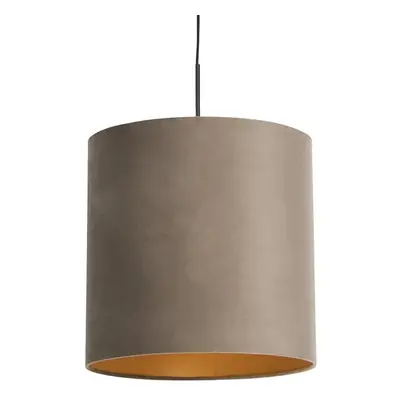 Závěsná lampa s velurovým odstínem taupe se zlatem 40 cm - Combi