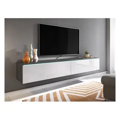 TV stolek Dlone 180, Barva: matera / bílý lesk, Osvětlení: osvětlení LED - bílé