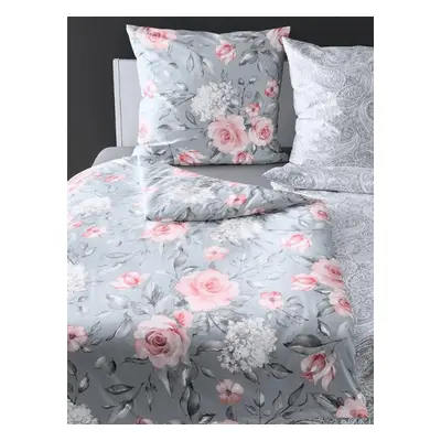 Bierbaum povlečení bavlněný satén 3676 Grey Roses - 140x220 / 70x90 cm