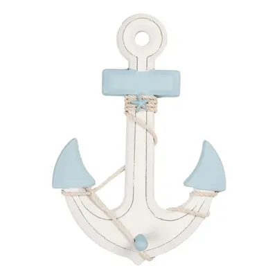 Modro-bílá dřevěná dekorace kotva Anchor Nautic - 22*5*33 cm