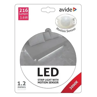 Set: voděodolný LED pásek pod postel 3,6W 360lm, teplá, 1,2m s čidlem pohybu a zdrojem