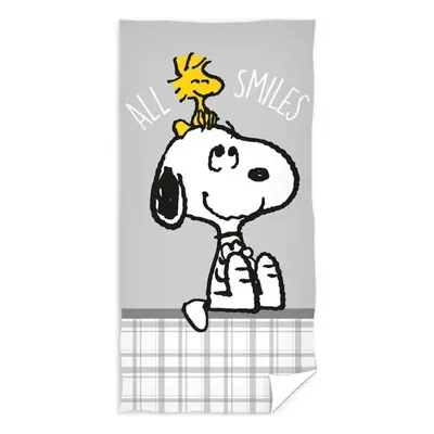 Plážová osuška Snoopy a Woodstock - All smiles - 100% bavlna s gramáží 300g/m² - 70 x 140 cm