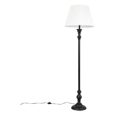 Stojací lampa černá s skládaným odstínem bílá 45 cm - Classico