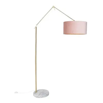 Moderní stojací lampa zlaté sametové stínidlo růžová 50 cm - Redakce