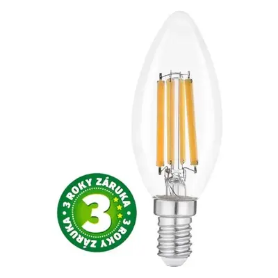 Prémiová retro LED žárovka svíčka E14 6W 806lm teplá, filament, ekv. 60W, 3 roky