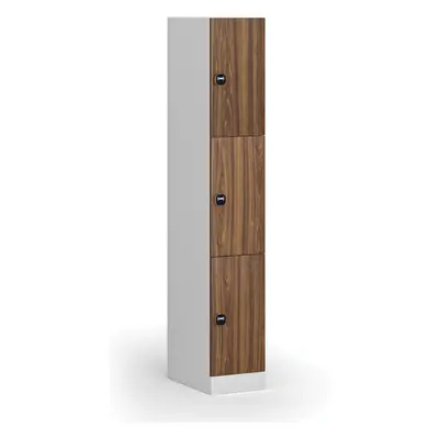 Šatní skříňka s úložnými boxy, 3 boxy, 1850 x 300 x 500 mm, RFID zámek, laminované dveře, ořech