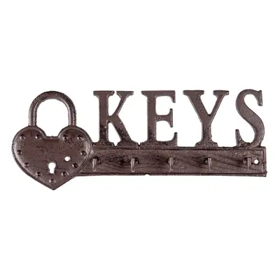 Hnědo černý litinový háček na klíče Keys - 26*3*10 cm