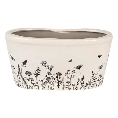 Béžový oválný obal na květináč s lučními květy Flora And Fauna L - 27*13*14 cm