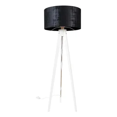 Moderní stojací lampa stativ bílá s černým sametovým odstínem 50 cm - Tripod Classic