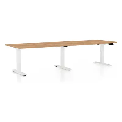 Výškově nastavitelný stůl OfficeTech Long, 260 x 80 cm, bílá podnož, dub kraft