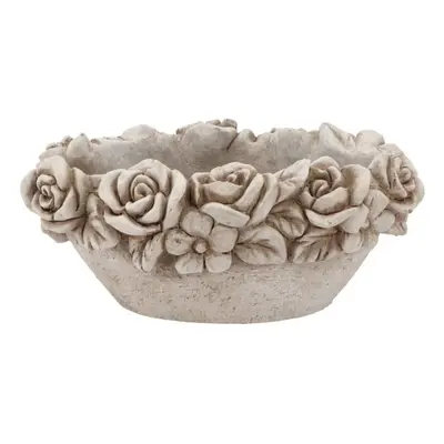 Cementový oválný květináč mísa s květy Flower Bowl - 30*19*14 cm