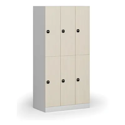 Šatní skříňka s úložnými boxy, 6 boxů, 1850 x 900 x 500 mm, RFID zámek, laminované dveře, bříza