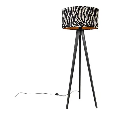 Stojací lampa stativ černý se stínidlem zebra 50 cm - Tripod Classic