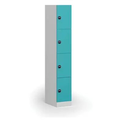 Šatní skříňka s úložnými boxy, 4 boxy, 1850 x 300 x 500 mm, RFID zámek, zelené dveře