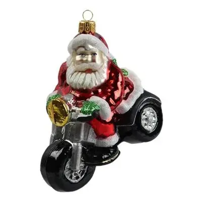 Skleněná figurka Santa na motorce