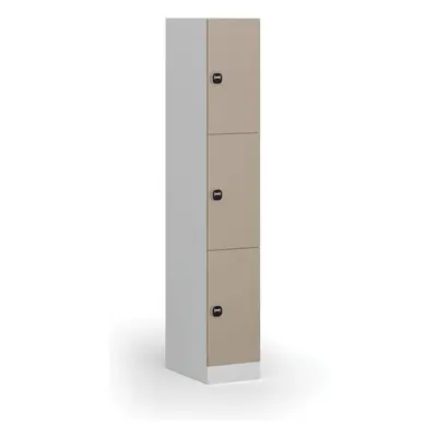 Šatní skříňka s úložnými boxy, 3 boxy, 1850 x 300 x 500 mm, RFID zámek, béžové dveře