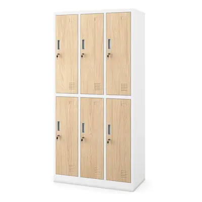 Plechová šatní skříň s 6 boxy IGOR, 900 x 1850 x 450 mm, Eco Design: bílá/ dub sonoma