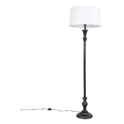 Stojací lampa černá s lněným odstínem bílá 45cm - Classico