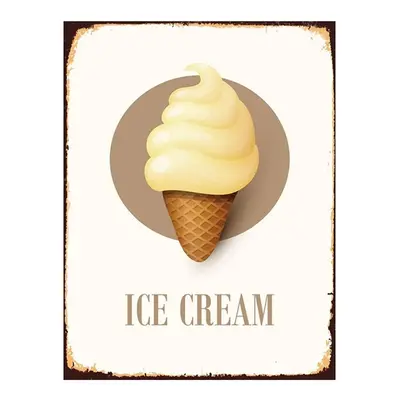 Bílá antik nástěnná kovová cedule Ice Cream - 25*1*33 cm