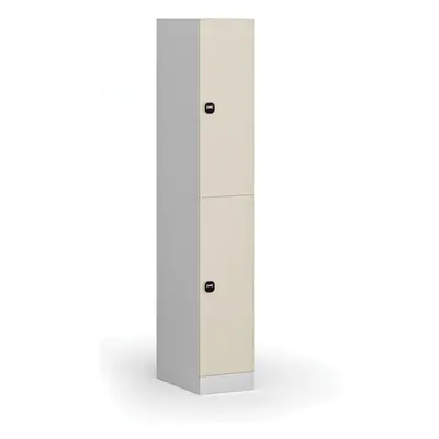 Šatní skříňka s úložnými boxy, 2 boxy, 1850 x 300 x 500 mm, RFID zámek, laminované dveře, bříza