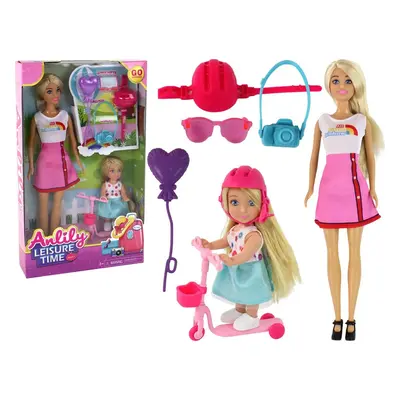 LEAN Toys Barbie panenka Anlily s holčičkou na koloběžce