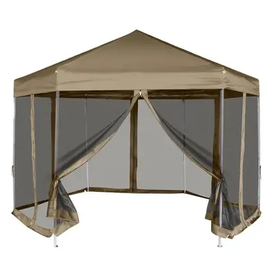 Šestihranný pop-up stan s bočnicemi 3,6 x 3,1 m taupe 220 g/m²