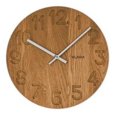 VLAHA Designové dřevěné hodiny OAK vyrobené v Čechách se stříbrnými ručkami ⌀34cm VCT1124