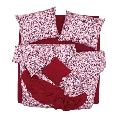 SCANquilt povlečení KLASIK srdíčka bíločervená ruby 140 x 200/70 x 90 cm