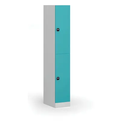 Šatní skříňka s úložnými boxy, 2 boxy, 1850 x 300 x 500 mm, RFID zámek, zelené dveře