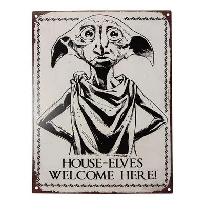 Béžová nástěnná kovová cedule Elf Dobby - 25*1*33 cm