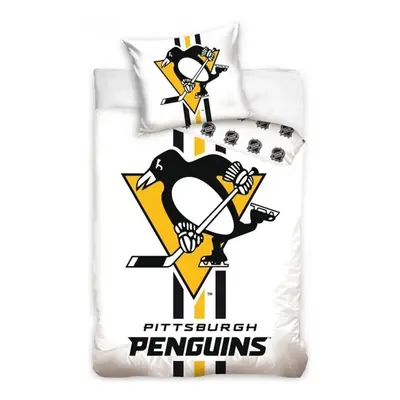 Hokejové ložní povlečení NHL Pittsburgh Penguins - bílé - 100% bavlna, perkál - 70 x 90 cm + 140