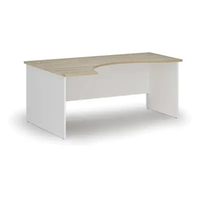 Ergonomický kancelářský pracovní stůl PRIMO WHITE, 1800 x 1200 mm, levý, bílá/dub přírodní