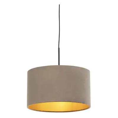 Závěsná lampa s velurovým odstínem taupe se zlatem 35 cm - Combi