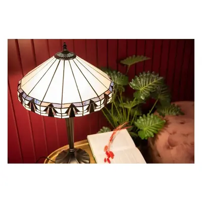 Stolní lampa Tiffany s bílým stínidlem Potenia - Ø 41*63 cm E27/max 2*60W