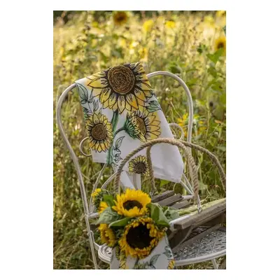 Béžová bavlněná utěrka se slunečnicemi Sunny Sunflowers - 50*70cm