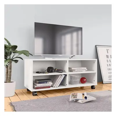 TV stolek s kolečky bílý 90 x 35 x 35 cm kompozitní dřevo