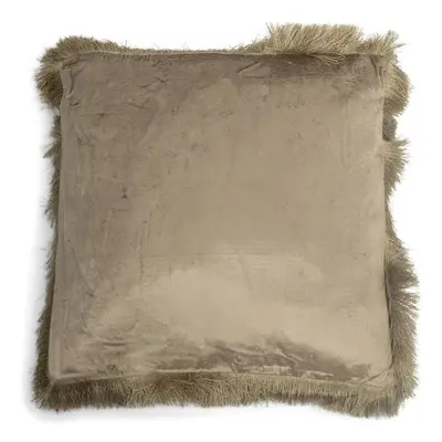 Taupe sametový polštář s třásněmi Smock - 45*45*10cm