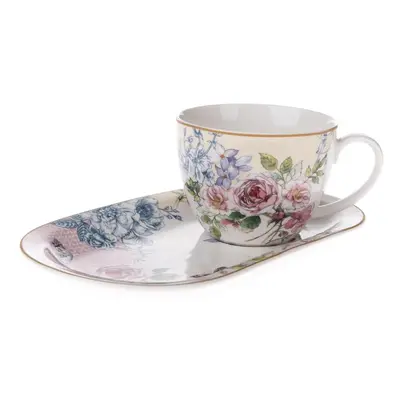 Porcelánový hrnek s podnosem Roses, 445 ml