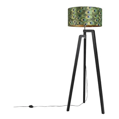 Stojací lampa stativ černá s odstínem páv design 50 cm - Puros