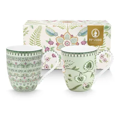 Pip Studio Lily & Lotus sada 2 XL hrnků 440ml, zelená