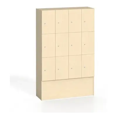 Dřevěná odkládací skříňka s úložnými boxy, 12 boxů, 1700 x 1200 x 420 mm, cylindrický zámek, bří