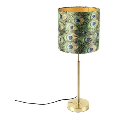 Stolní lampa zlatá / mosaz s velurovým odstínem páv 25 cm - Parte