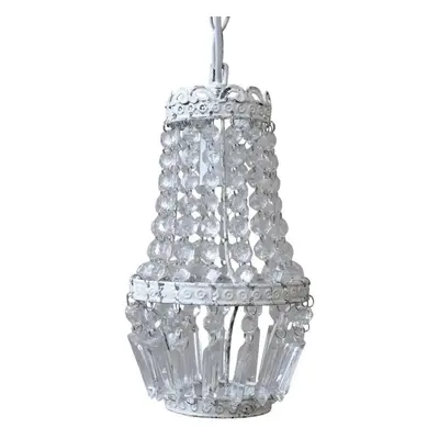 Bílý vintage ručně vyrobený lustr s kamínky Chandelié - 14*26cm/E14/ 60W