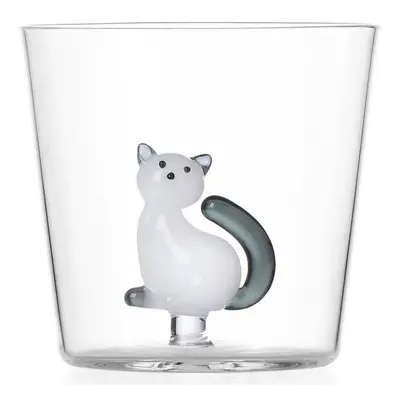 Ichendorf Milano designové sklenice na vodu Tabby Cat Tumbler White Cat with Smoke Tail