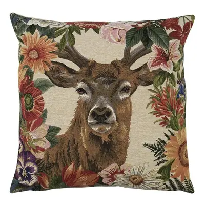 Gobelínový polštář s jelenem v květinovém okraji Flower Deer - 45*15*45cm